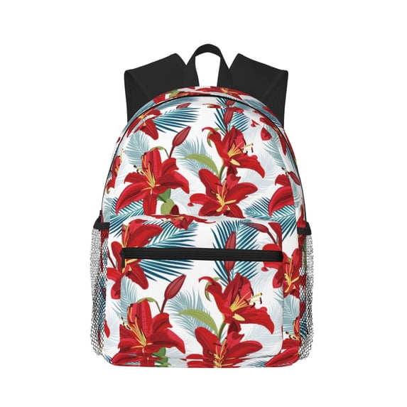 Haiem Lilies Flowers Lightweight Backpack for School, Classic Basic Water Resistant Casual Daypack for Travel with Bottle Side Pockets