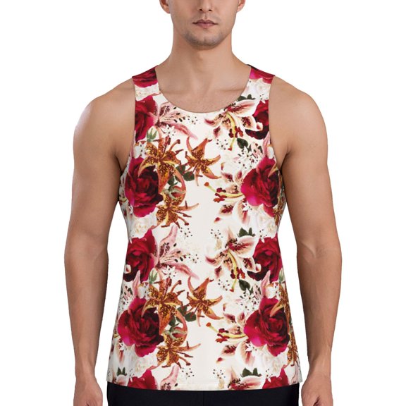 Haiem Lilies Flowers Men Workout Tank Top Gym Bodybuilding Sleeveless Muscle T Shirts Athletic Tank Breathable Workout Shirt-Large