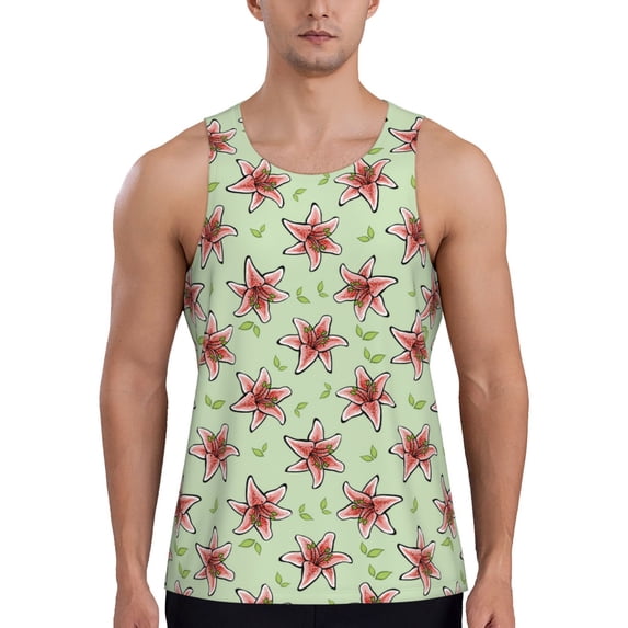 Haiem Lilies Flowers Men Workout Tank Top Gym Bodybuilding Sleeveless Muscle T Shirts Athletic Tank Breathable Workout Shirt-Medium