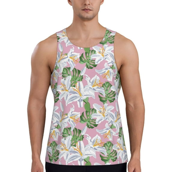 Haiem Lilies Flowers Men Workout Tank Top Gym Bodybuilding Sleeveless Muscle T Shirts Athletic Tank Breathable Workout Shirt-XX-Large