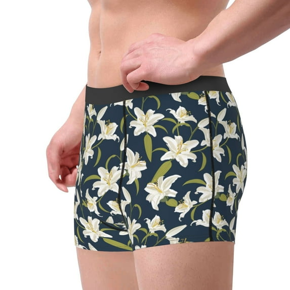 Haiem Lilies Flowers Men's Boxer Briefs, Every Day Comfort Stretch Cotton Moisture-Wicking Underwear-Large