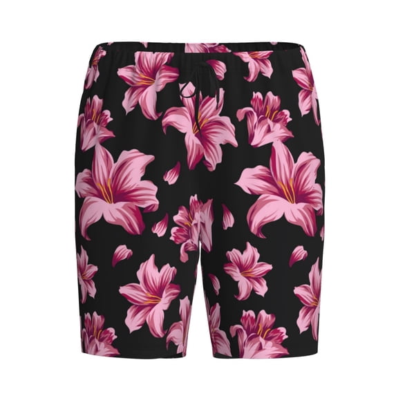 Haiem Lilies Flowers Men's Pajama Short with Soft Woven Cotton Elastic Waistband Sleep Short-Small