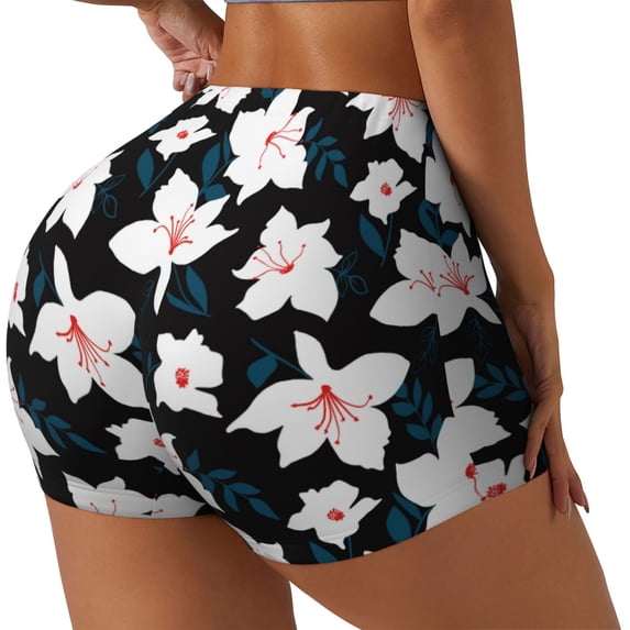 Haiem Lilies Flowers No Front Seam Biker Shorts for Women Yoga Workout Gym Bike Shorts with Tummy Control Moisture-Wicking-