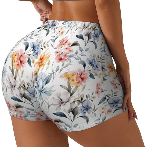 Haiem Lilies Flowers No Front Seam Biker Shorts for Women Yoga Workout Gym Bike Shorts with Tummy Control Moisture-Wicking-