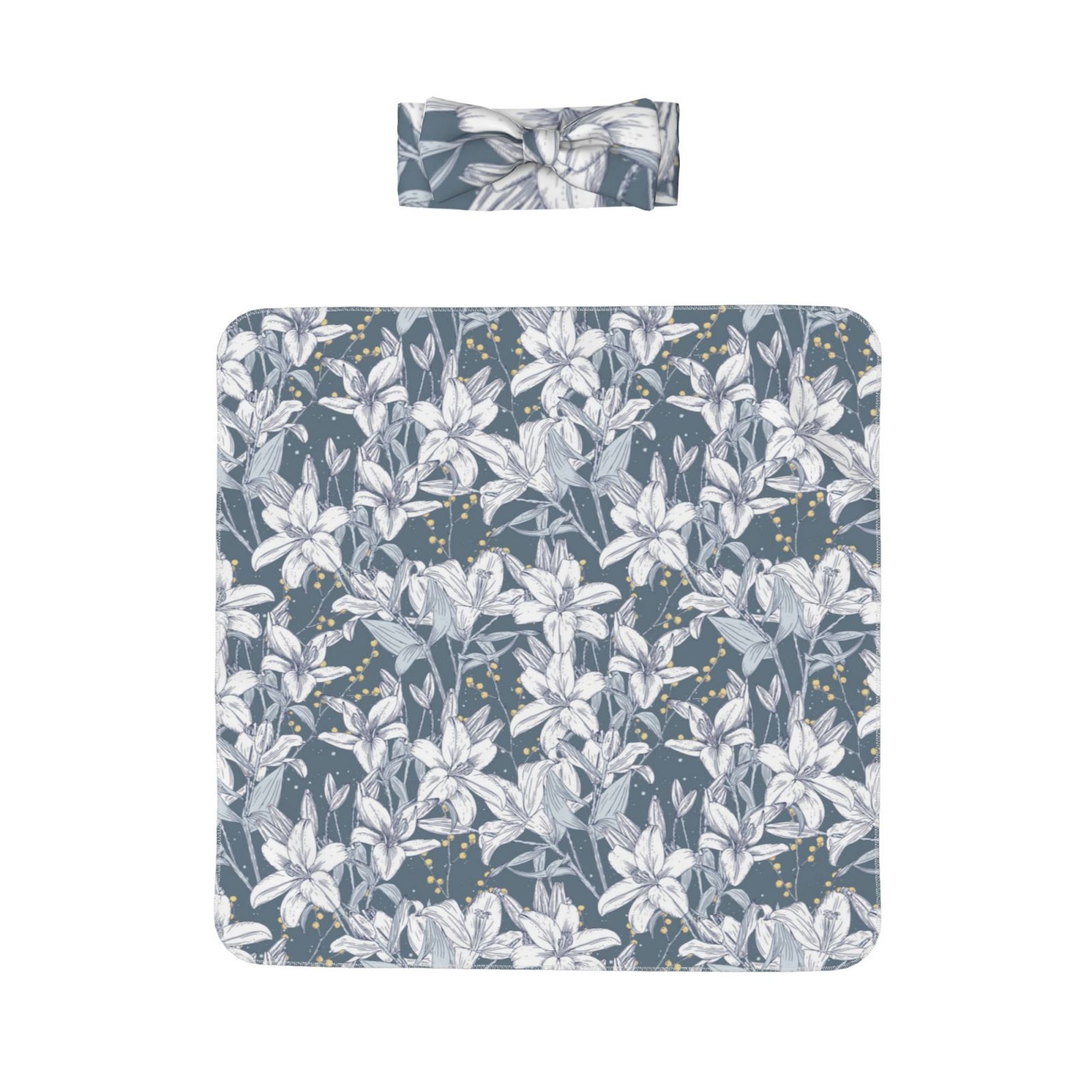 Haiem Lilies Flowers Pattern Baby Swaddle Blanket and Headband Set
