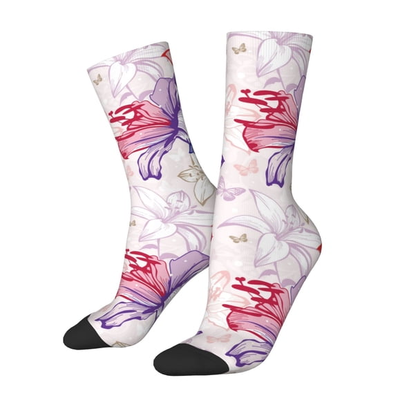 Haiem Lilies Flowers Pattern Crew Socks – Soft & Durable Moisture-wicking Socks, Stay-Up Fit for Business, Work, and Casual Wear Size 5-11