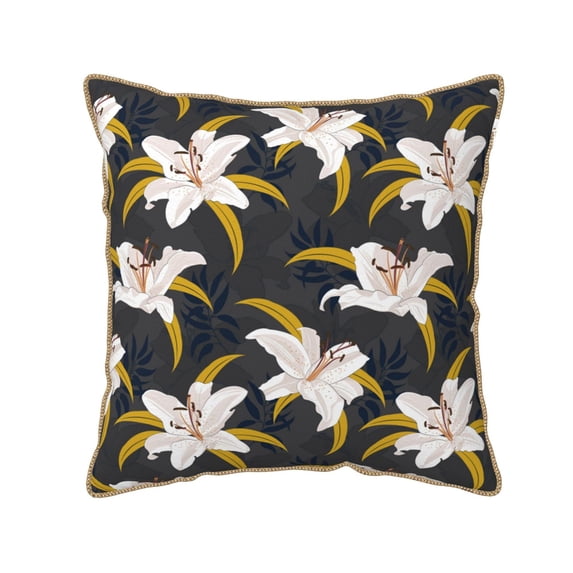Haiem Lilies Flowers Print Velvet Soft Solid Decorative Square Throw Pillow Covers Set with Elegant Piping Christmas Cushion Case for Sofa Bedroom Car-18"x18"