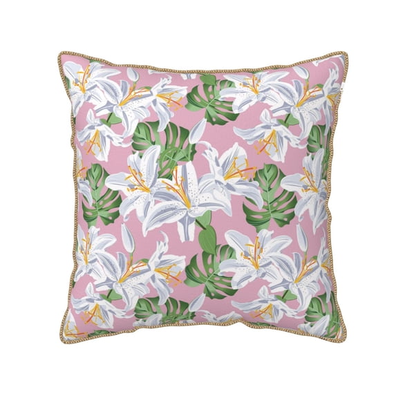 Haiem Lilies Flowers Print Velvet Soft Solid Decorative Square Throw Pillow Covers Set with Elegant Piping Christmas Cushion Case for Sofa Bedroom Car-20"x20"