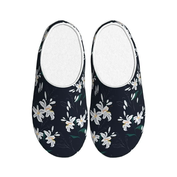 Haiem Lilies Flowers Print Women's Fuzzy Memory Foam House Slipper Cozy Home Footwear Non-slip Winter Slippers-42/43