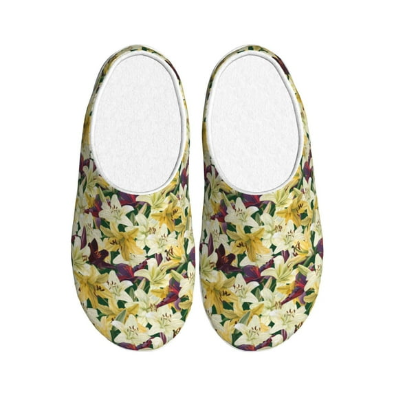 Haiem Lilies Flowers Print Women's Fuzzy Memory Foam House Slipper Cozy Home Footwear Non-slip Winter Slippers-42/43