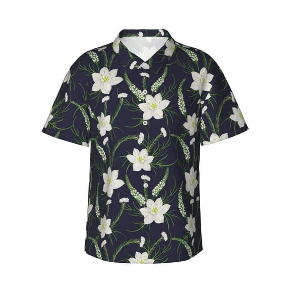 Haiem Lilies Flowers Printed Hawaiian Shirt for Men - Men’s Casual Beach Summer Shirts - Stretch Fabric with Modern Fit-Small