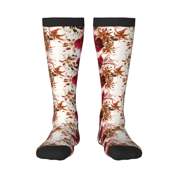 Haiem Lilies Flowers Socks, Funny Novelty Crazy Design Cotton Socks Sports Socks Knee High Socks For Men, Women,1Pairs - Gift For Working Friends