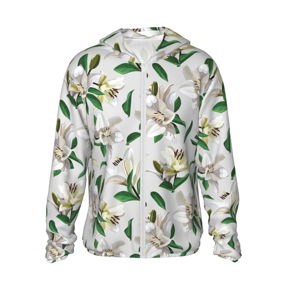 Haiem Lilies Flowers UPF 50+ Fishing Shirts for Men Long Sleeve UV Sun Protection Hoodie Non-Mask Outdoor Hiking Shirts