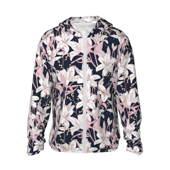 Haiem Lilies Flowers UPF 50+ Fishing Shirts for Men Long Sleeve UV Sun Protection Hoodie Non-Mask Outdoor Hiking Shirts