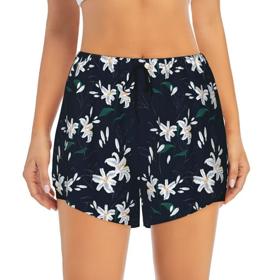 Haiem Lilies Flowers Women's 2 in 1 Running Shorts - Lightweight Athletic Workout Gym Yoga Breathable Sports Shorts Liner with Phone Pockets-Small