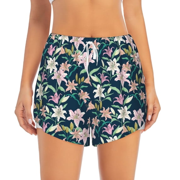 Haiem Lilies Flowers Women's 2 in 1 Running Shorts - Lightweight Athletic Workout Gym Yoga Breathable Sports Shorts Liner with Phone Pockets-Small