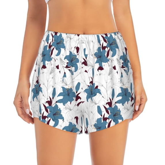 Haiem Lilies Flowers Women's 2 in 1 Running Shorts - Lightweight Athletic Workout Gym Yoga Breathable Sports Shorts Liner with Phone Pockets-X-Large