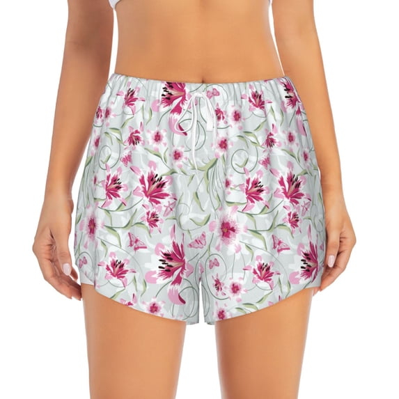 Haiem Lilies Flowers Women's 2 in 1 Running Shorts - Lightweight Athletic Workout Gym Yoga Breathable Sports Shorts Liner with Phone Pockets-XX-Large