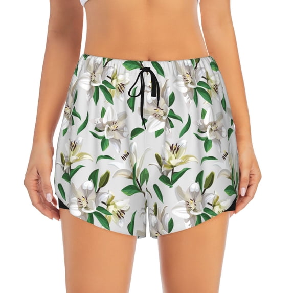 Haiem Lilies Flowers Women's 2 in 1 Running Shorts - Lightweight Athletic Workout Gym Yoga Breathable Sports Shorts Liner with Phone Pockets-XX-Large