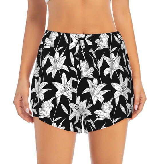 Haiem Lilies Flowers Women's 2 in 1 Running Shorts - Lightweight Athletic Workout Gym Yoga Breathable Sports Shorts Liner with Phone Pockets-Small