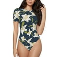 thumbnail image 1 of Haiem Lilies Flowers Women's Crew Neck Short Sleeve Bodysuit Tops Stretchy Slim Basic-X-Large, 1 of 9
