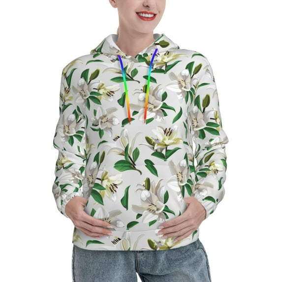 Haiem Lilies Flowers for Women's Fashion Hoodies & Sweatshirts with Kangaroo Pocket,Hooded Sweatshirt with Eye-catching Drawstrings-X-Large