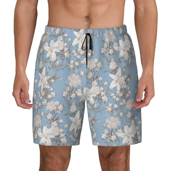 Haiem Lily Flower Mens Swim Trunks with Compression Liner 2 in 1 Swimming Shorts Stretch Swimwear Quick Dry,Board Shorts-3X-Large