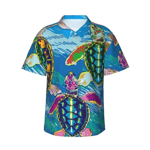 Haiem Little Sea Turtles Printed Hawaiian Shirt for Men - Men’s Casual Beach Summer Shirts - Stretch Fabric with Modern Fit-X-Large