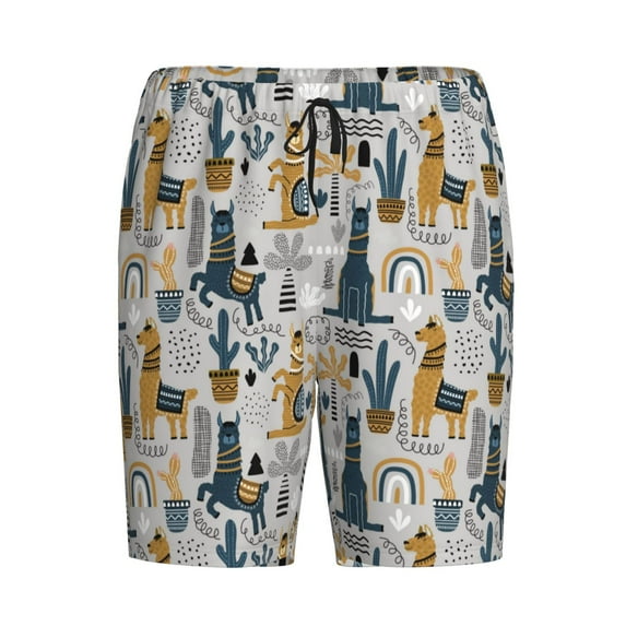 Haiem Llama and Cactus1 Men's Pajama Short with Soft Woven Cotton Elastic Waistband Sleep Short-3X-Large