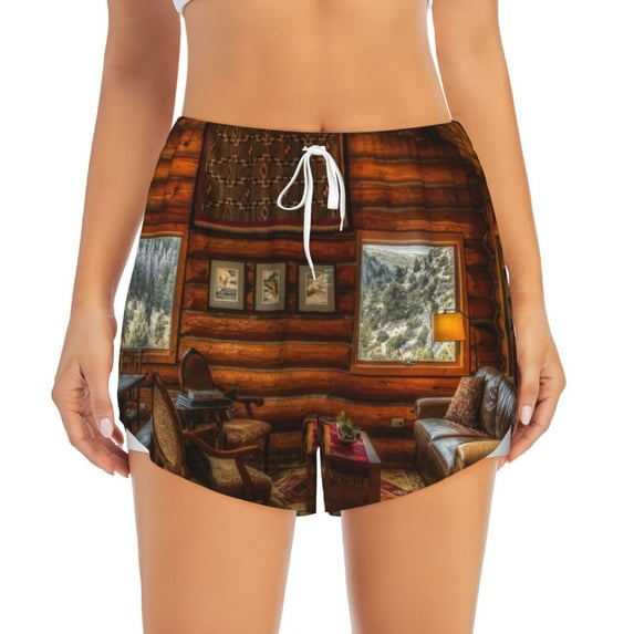 Haiem Log Cabin Inside Women's 2 in 1 Running Shorts - Lightweight Athletic Workout Gym Yoga Breathable Sports Shorts Liner with Phone Pockets-Small