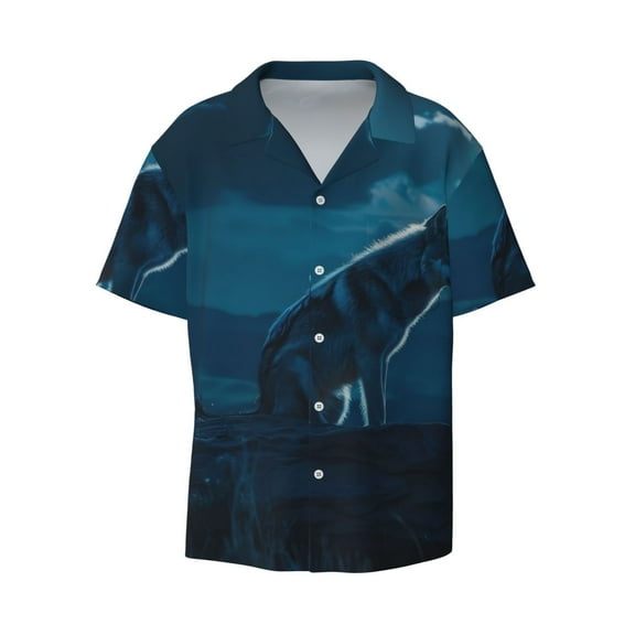 Haiem Lonely Night Wolf Men's Casual Shirts Short Sleeve Button Down Shirts Fashion Textured Summer Beach Shirt-3X-Large