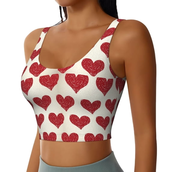 Haiem Love Pattern Womens Sports Bra - U Neck Padded Low Impact Yoga Bra Workout Crop Top Gym Moisture-Wicking Workout Vest -XX-Large