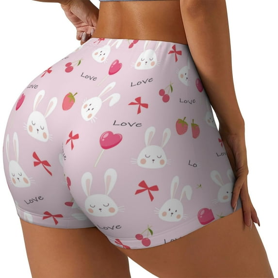 Haiem Love Rabbit No Front Seam Biker Shorts for Women Yoga Workout Gym Bike Shorts with Tummy Control Moisture-Wicking-Large