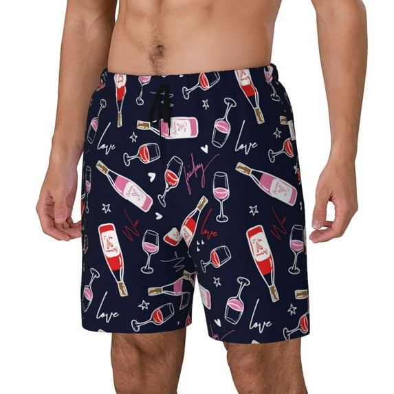 Haiem Love Wine Mens Swim Trunks with Compression Liner 2 in 1 Swimming Shorts Stretch Swimwear Quick Dry,Board Shorts-Small
