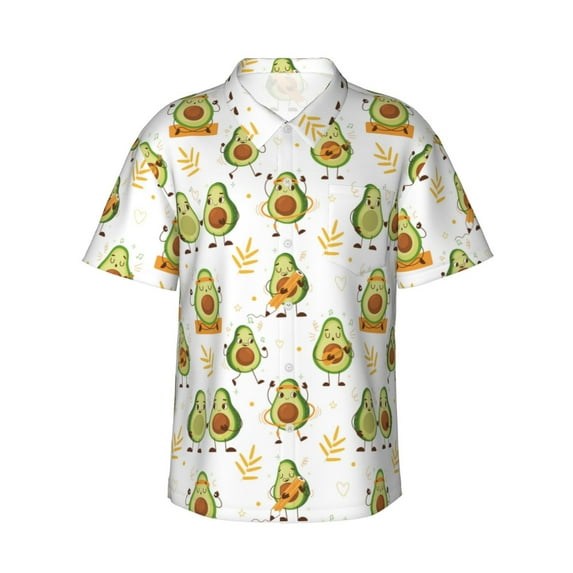 Haiem Lovely Avocado Printed Hawaiian Shirt for Men - Men’s Casual Beach Summer Shirts - Stretch Fabric with Modern Fit-Large