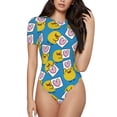 thumbnail image 1 of Haiem Lovely Duck Women's Crew Neck Short Sleeve Bodysuit Tops Stretchy Slim Basic-Small, 1 of 9