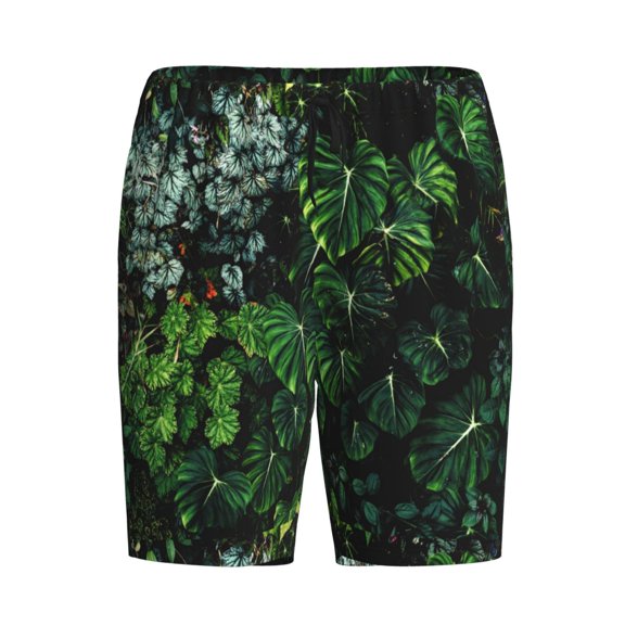 Haiem Lush Foliage Green Plant Men's Pajama Short with Soft Woven Cotton Elastic Waistband Sleep Short-Medium