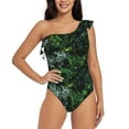thumbnail image 1 of Haiem Lush Foliage Green Plant Women's One Piece Swimsuits Tummy Control One Shoulder Bathing Suits Ruffle Swimwear-Large, 1 of 8