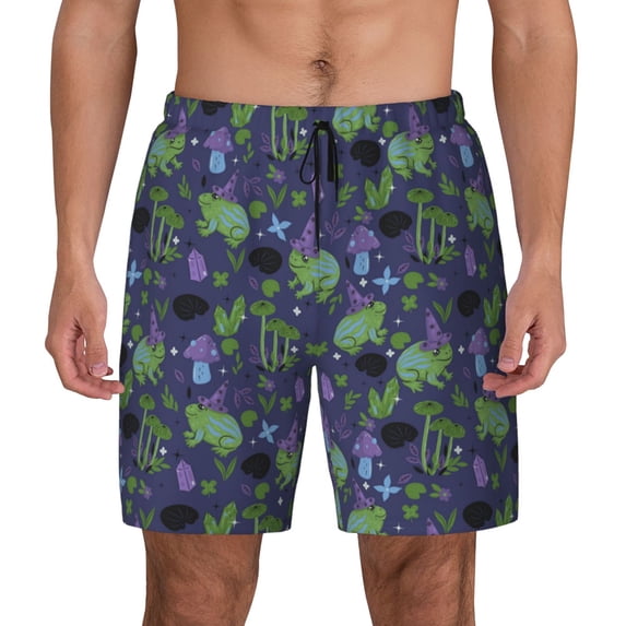Haiem Magic Toads in Hats Mens Swim Trunks with Compression Liner 2 in 1 Swimming Shorts Stretch Swimwear Quick Dry,Board Shorts-Large