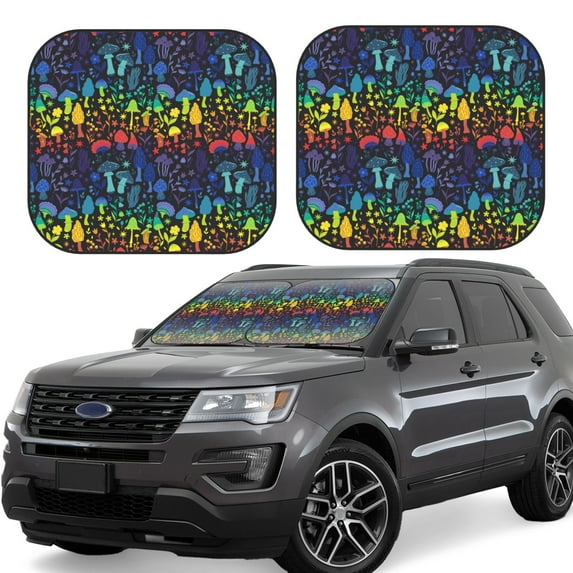 Haiem Magical Mushrooms and Flowers Car Windshield Sun Shade (2 Pieces) Foldable Windshield Sun Shade Car Accessories for Truck SUV Pickup-Small