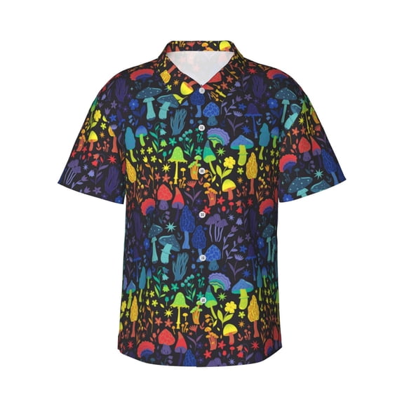 Haiem Magical Mushrooms and Flowers Printed Hawaiian Shirt for Men - Men’s Casual Beach Summer Shirts - Stretch Fabric with Modern Fit-X-Large