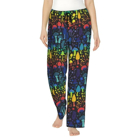 Haiem Magical Mushrooms and Flowers Women's Pajama Pants Ultra Lightweight Pjs Bottoms Sleepwear Bottom Pants With Pocket Drawstring-Small