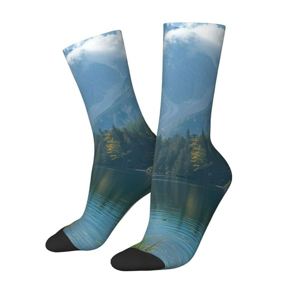 Haiem Majestic Deer Mountain Lake Pattern Crew Socks – Soft & Durable Moisture-wicking Socks, Stay-Up Fit for Business, Work, and Casual Wear Size 5-11