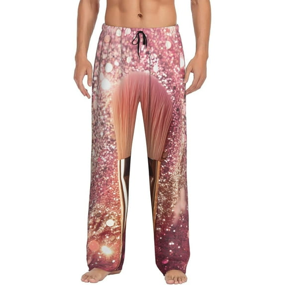 Haiem Makeup Brush on Pink Glitter Men's Pajama Pants Ultra Lightweight Pjs Bottoms Sleepwear Bottom Pants With Pocket Drawstring-X-Large