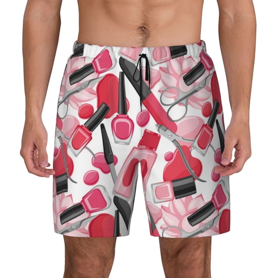 Haiem Makeup Mens Swim Trunks with Compression Liner 2 in 1 Swimming Shorts Stretch Swimwear Quick Dry,Board Shorts-Large