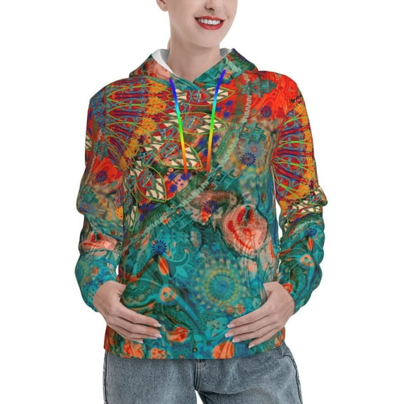 Haiem Mandala Colorful for Women's Fashion Hoodies & Sweatshirts with Kangaroo Pocket,Hooded Sweatshirt with Eye-catching Drawstrings-Small