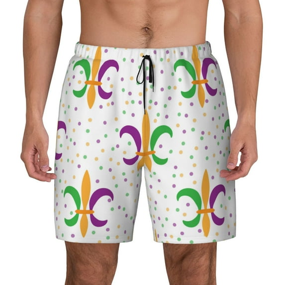 Haiem Mardi Gras Carnival1 Mens Swim Trunks with Compression Liner 2 in 1 Swimming Shorts Stretch Swimwear Quick Dry,Board Shorts-Medium
