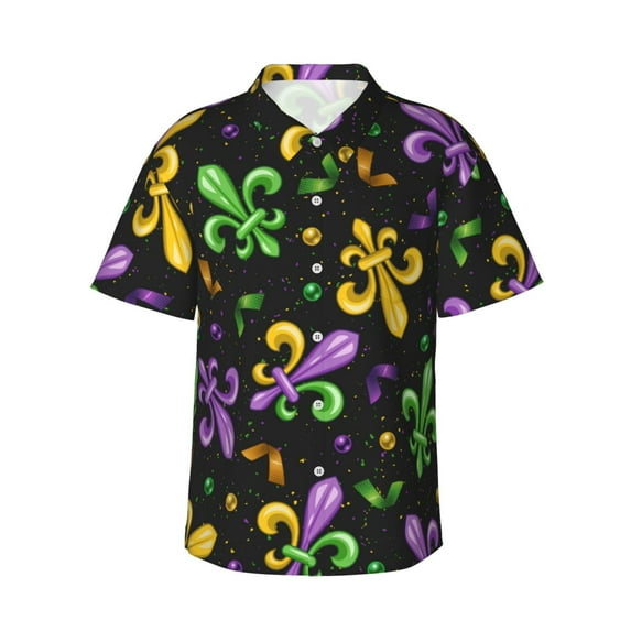 Haiem Mardi Gras Carnival4 Printed Hawaiian Shirt for Men - Men’s Casual Beach Summer Shirts - Stretch Fabric with Modern Fit-Medium