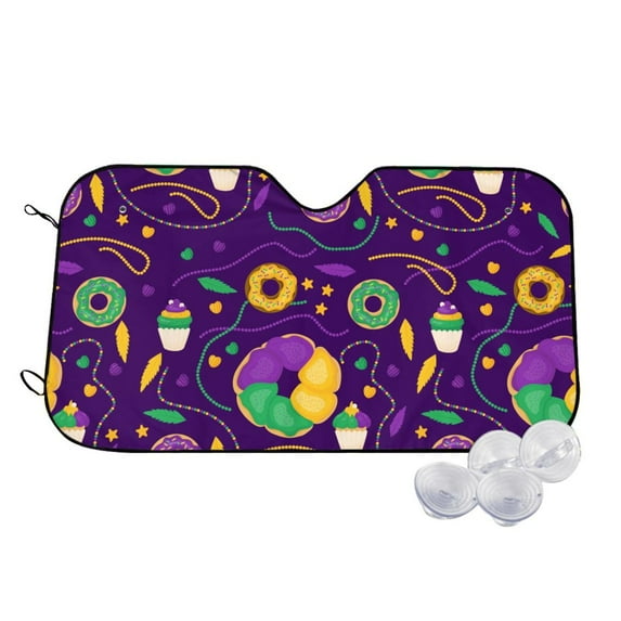 Haiem Mardi Gras and Donuts Car Windshield Sun Shade - Blocks UV Rays Sun Visor Protector, Sunshade to Keep Your Vehicle Cool, Universal Fit SUV Van Sedan-Small