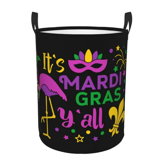 Haiem Mardi Gras with Flamingo Laundry Basket, Laundry Hamper, Collapsible Laundry Baskets, Dirty Clothes Hamper, Waterproof with Handles for College Dorm, Family-Small